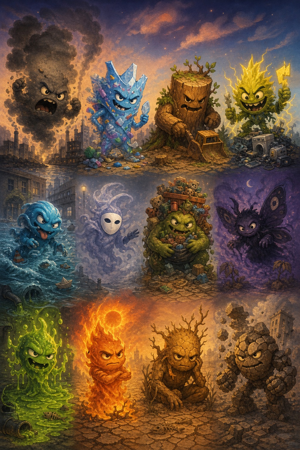Early concept ensemble of twelve Earthtronauts challenge characters